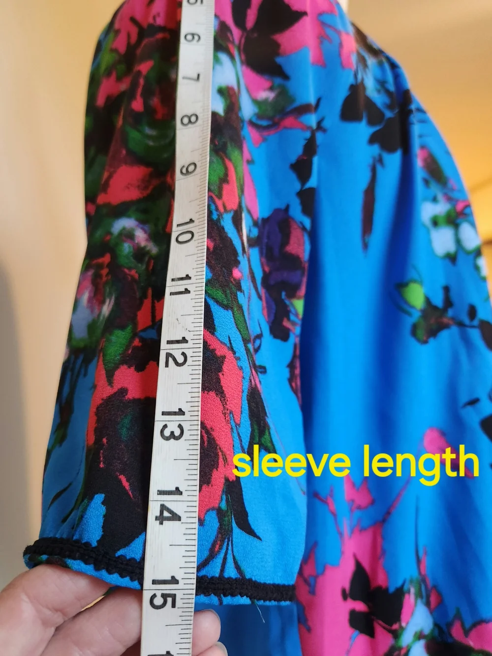 Chelsea Theodore Petite L Floral Peasant Blouse Blue Pink 3/4 Sleeve Boho Top